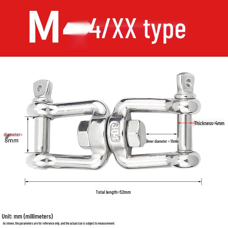 304 Stainless Steel Swivel Chain Shackle for Dog Chains and Connectors (M4, M5, M6, M8).