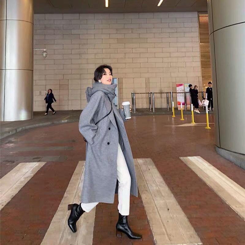 

Полупальто шерстяное женское осенне-зимнее высококлассное элегантное свободное утолщенное шерстяное верхнее пальто 2XL серый