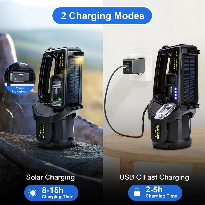 P50 Solar Charging Portable Powerful LED Flashlight Handheld Searchlight USB Rechargeable Spotlight Waterproof Torch Light