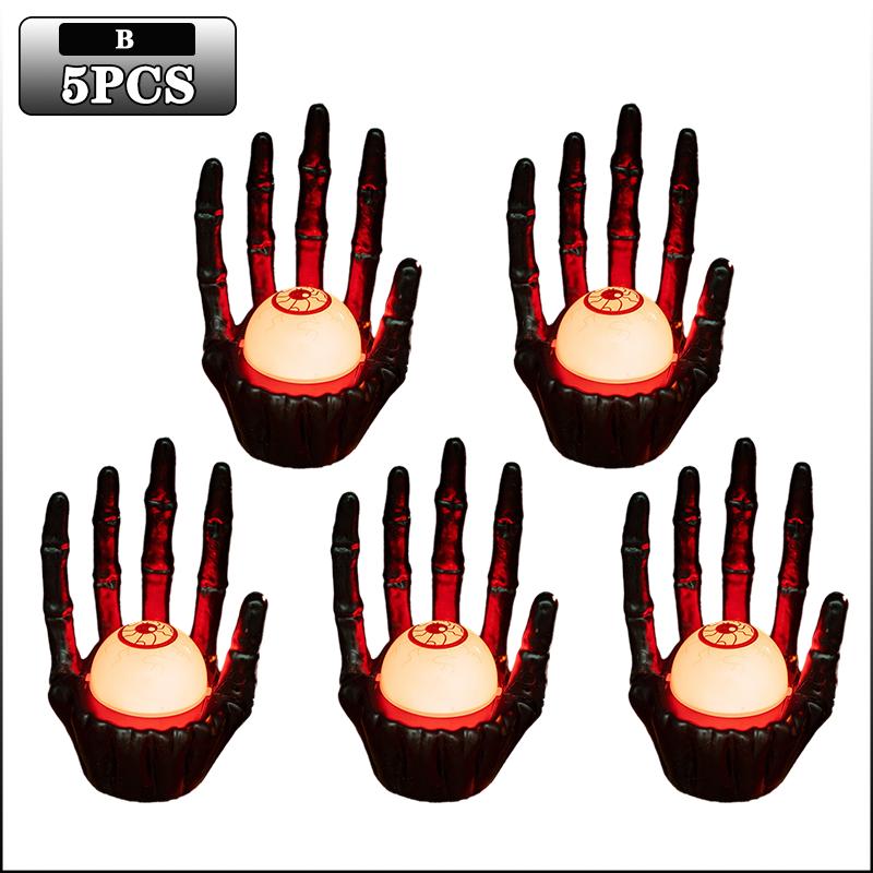 1-10PC Lighted Halloween Ghost Hand Holding Eyeball Pumpkin Battery Operated Lamp Scary Haunted House Trick or Treat Party Decor