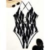 Seksowny czarny pasiasty strój kąpielowy damski z głębokim dekoltem w serek, wycięciami na plecach, kontrolą brzucha, jednoczęściowy kostium kąpielowy, stroje kąpielowe plażowe