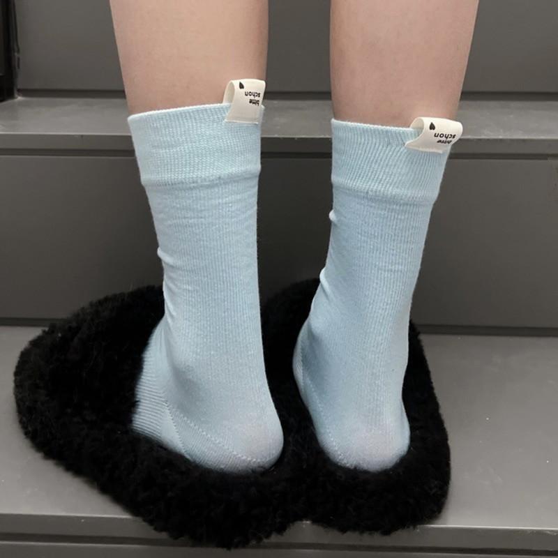 Women'S Socks, Macarons, Solid Colors, Trendy Mid-Tube Cotton Socks, English Letters, Heels, Cloth Labels, Candy Piles, Socks