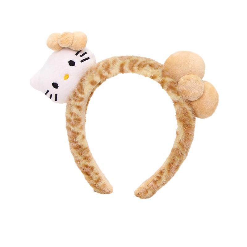 Leopard Print Bow Cat Plush Headband for Women - Cute Cartoon Face Washing & Makeup Hair Accessory