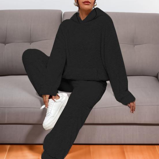 Women's Fuzzy Fleece Pajamas Set Winter Plush Pullover Hoodies
