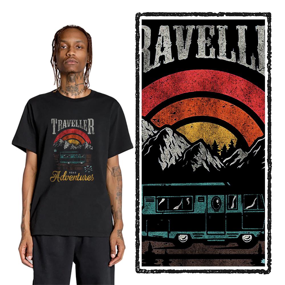 Coolmind YA007 100% Cotton Big Size Cool Traveller Print Men T Shirt Exclusive Graphic Loose Men Tshirt Cotton Tee Shirts Man