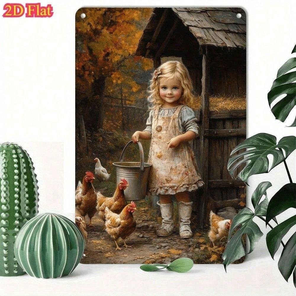 Vintage Metal Wall Panel Hen and Barn, Home and Outdoor Holiday Decor