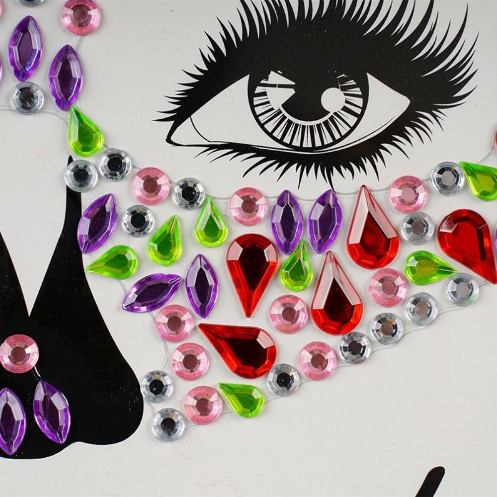 Funny Halloween Fake Tattoo DIY Skull Face Sticker Rhinestone Face Sticker  Day of The Dead