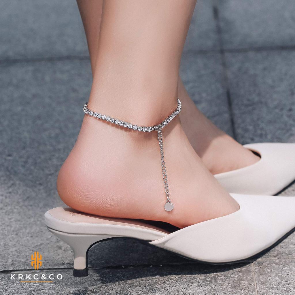 Anklet for 3mm Stainless Steel Tennis Diamond Sparkly Tennis Ankle Accessory KRKC&CO Women, Width, Anklet, Stone, 21+5cm Adjuster, Zirconia, Bracelet,