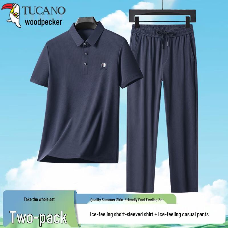 Men's Ice Silk Short Sleeve Polo & Casual Pants Set
