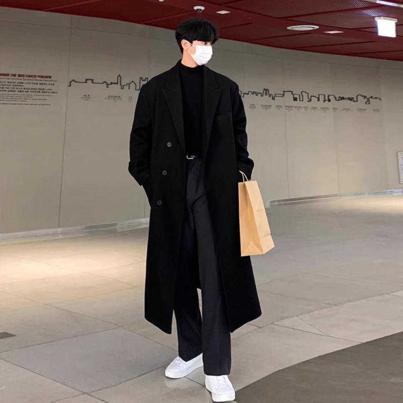 Men's Korean Style Long Wool Overcoat - Winter Casual Thickened Trench Coat Trend