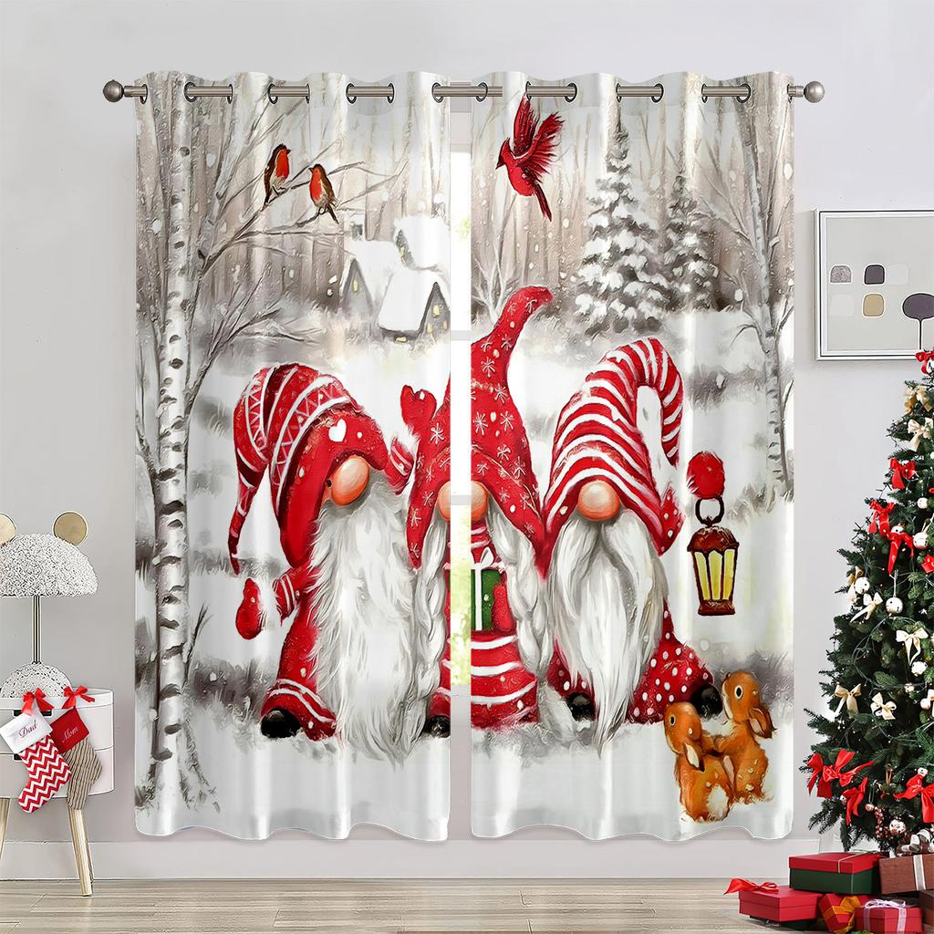Red Pink Bell Balloon Christmas Curtains Elk Santa Claus Holiday Living Room Bedroom Kids Room Decorative Curtains 2 Pieces