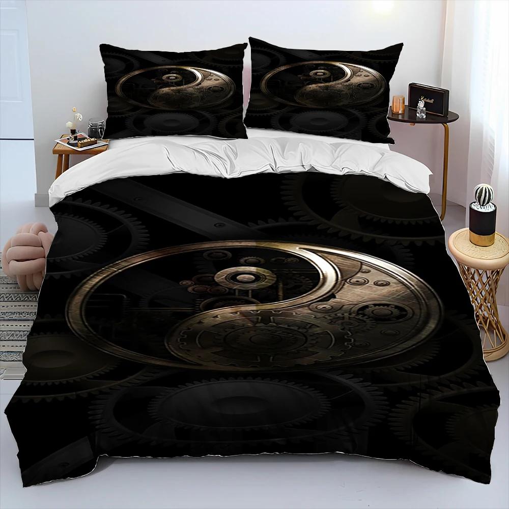 3D Chinese Tai Chi Bagua Yin Yang Pattern Bedding Set,Duvet Cover Bed Set Quilt Cover Pillowcase,Soft,Comfortable and Breathable