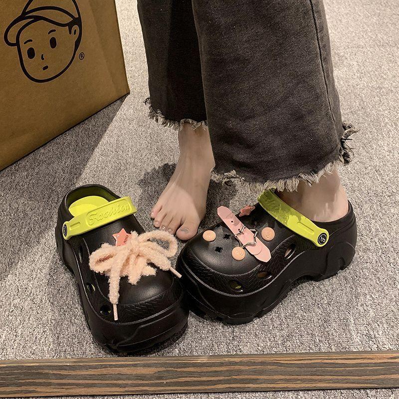 Cute bag head cool slippers women's summer wear 2025 new fashionable versatile beach non-slip thick-soled hole shoes