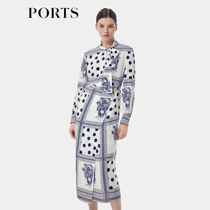 

PORTS Women s LT8D068TPT094 Navy White Print Midi Dress S / 4