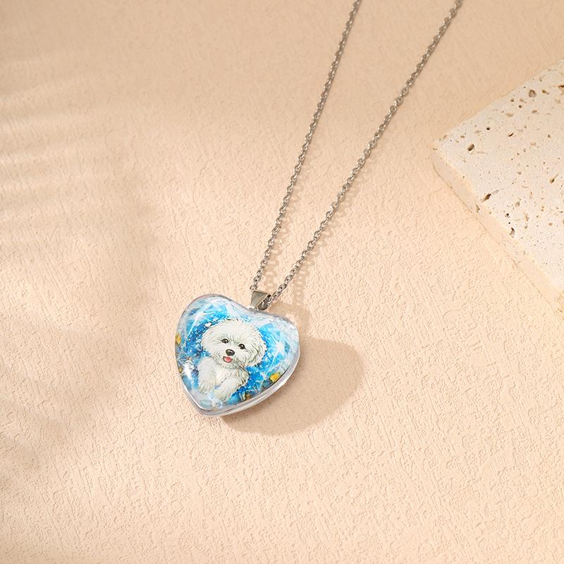 Fashionable heart-shaped crystal pendant Simple cute cat series necklace for women