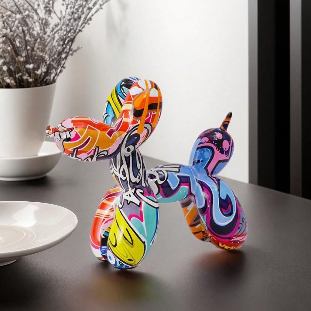 1pc Colorful Resin Balloon Dog Sculpture,Home Decor Small Statue,Resin Balloon Dog Desktop Decor For Office, Balloon Dog Decor,Graffiti,Surprise Gift