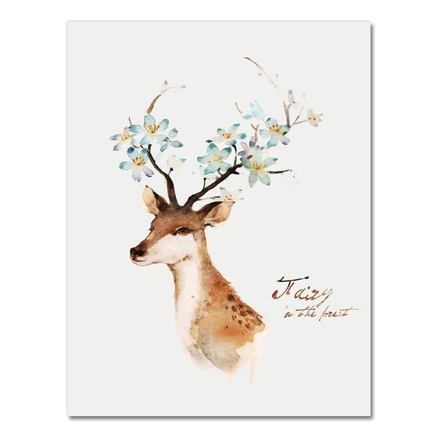 

Художественная картина на холсте, скандинавские животные, олени, деревья и цветы, картина с принтом и постеры, граффити, искусство для детей, декор для детской комнаты, безрамное 21*30cm