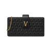 Geantă de umăr/crossbody Virtus Naplak Mini cu lanț și logo metalic, din piele, culoare solidă, clutch de zi cu zi, genți pentru femei, Negru DP8H975V-DNATR2-DNMOV