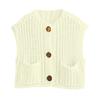 Women Sweater Vest V-neck Sleeveless Button Down Cardigan with Pockets Solid Color Loose Fit Crochet Knit Tops