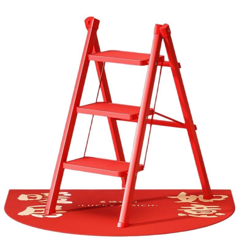 Red Household Multifunctional Four-Step A-Frame Folding Ladder - Ideal Housewarming Gift