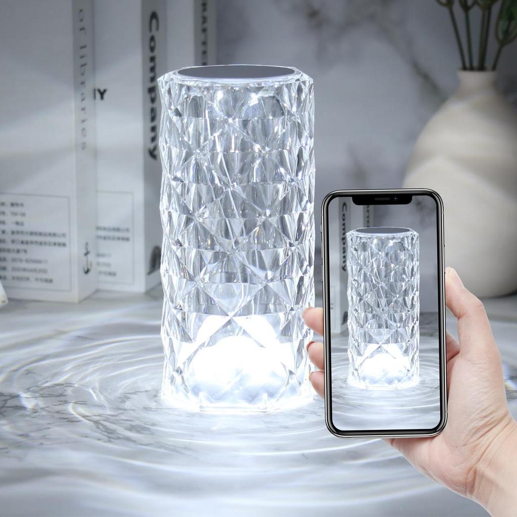 LED Crystal Desk Lamp Projector Bedside Atmosphere Light 3/16 Color Touch Adjustable Night Light Diamond Small Night Light Romantic Hand Gift