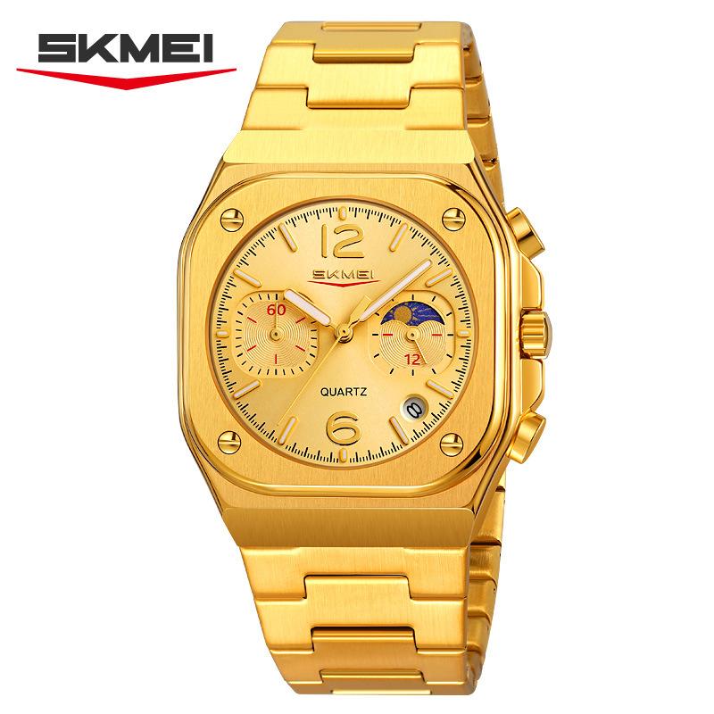 SKMEI New Design Quartz Wristwatches Men Golden Stainless Steel Watch Date Functions Luxury Clock Man