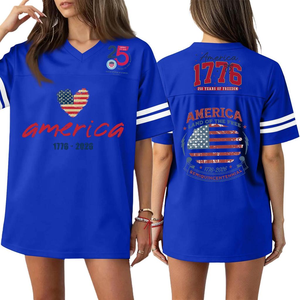 Damen Casual Mode V-Ausschnitt Sport Unabhängigkeitstag Druck Kurzarm Sport T-Shirt Top