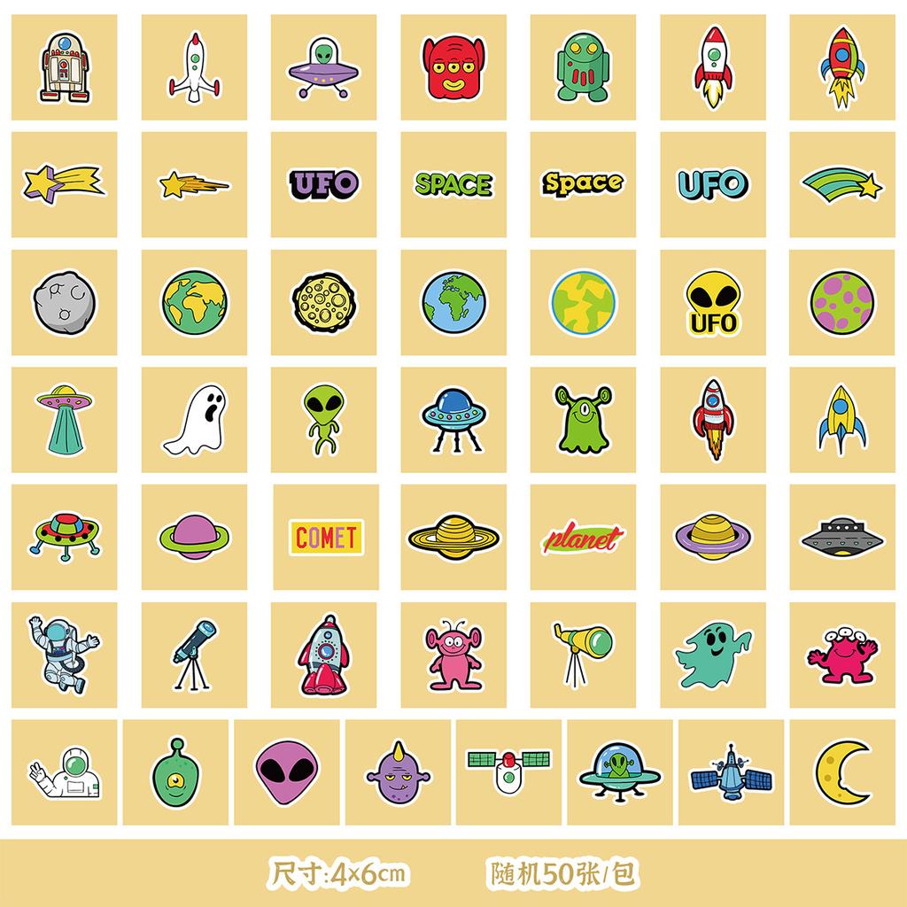 50/100 Cosmic Starry Sky Astronaut Stickers Mobile Water Cup Waterproof Decorative Stickers Children's Hand Account Stickers