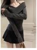 French Slim Fit Off-Shoulder Sweater: Solid Color, Irregular Knit Design for Women - Autumn/Winter Collection