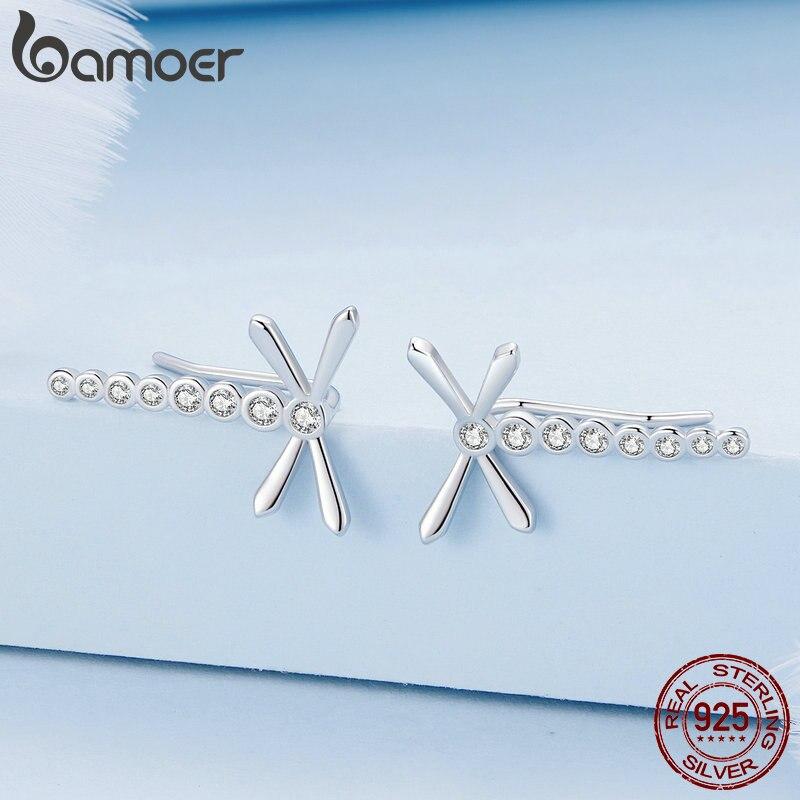 

BAMOER Аутентичные серьги-гвоздики из стерлингового серебра 925 пробы со стрекозой, длинные серьги с насекомыми для женщин, подарок, ювелирные изделия с цирконием 925 silver