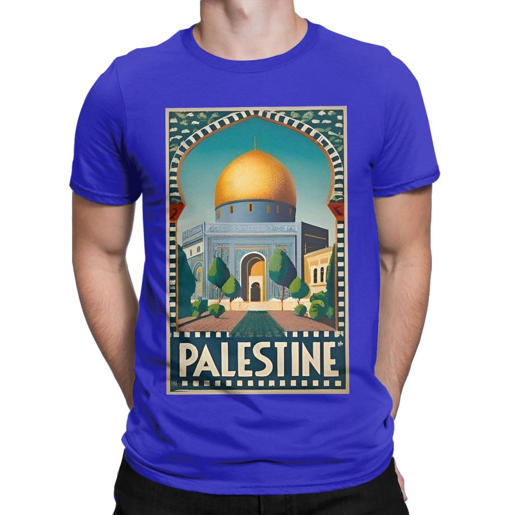 Humor Floral Palestinian Flag TShirts for Men Round Neck Pure Cotton T Shirt Short Sleeve Tee Shirt Printing Tops
