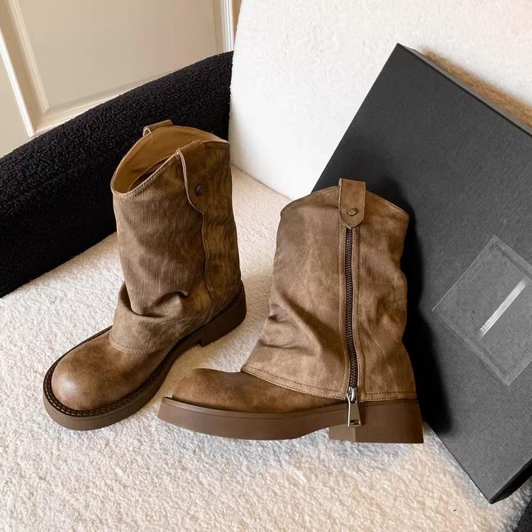 

Small thick-soled heightening boots Maillard wasteland wind brown trouser boots stacked small short boots women s spring and autumn single boots 40