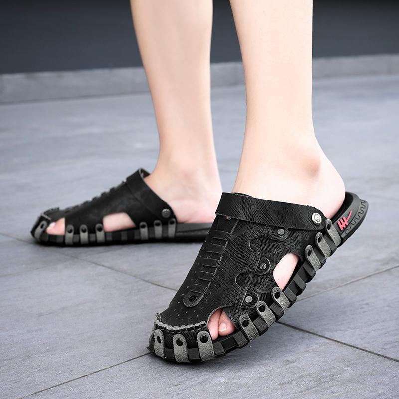 Big Size 46 Luxury Men Leather Slippers Sandals Comfortable Breathable Casual Shoes Men Fashion Sneakers Leisure Men Slippers Slides Footwear Male