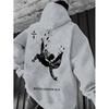 Avrupa Erkek Melek Baskılı Kapüşonlu Polar Sweatshirt - Sonbahar/Kış Günlük Bol Kesim