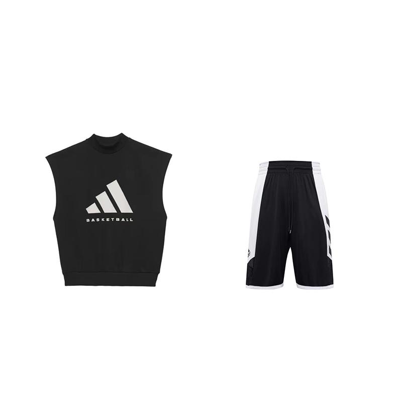 

Adidas Logo Print Short Sleeve Basketball Match Five-Point Shorts Casual Sports Suit Unisex Sports Suit Black IN4247+FH7947 L