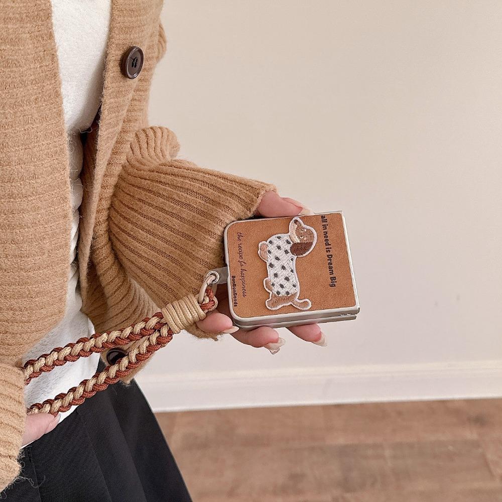 Brown Wrist Strap Phone Case for Samsung Galaxy Z Flip 6 5 4 3 Flip6 Flip5 Flip4 Flip3 5G PU Leather Shockproof Protective Cover