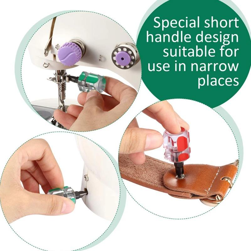 Short Screwdriver Flat Head Cross-Head 2-in-1 Set For Narrow Spaces Repairing Sewing Machines Hand Tools (Red&Green)