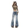 Women's 2025 American-Style Low-Waisted Blue Gradient Micro-Flare Jeans - Slim Fit, Autumn Collection