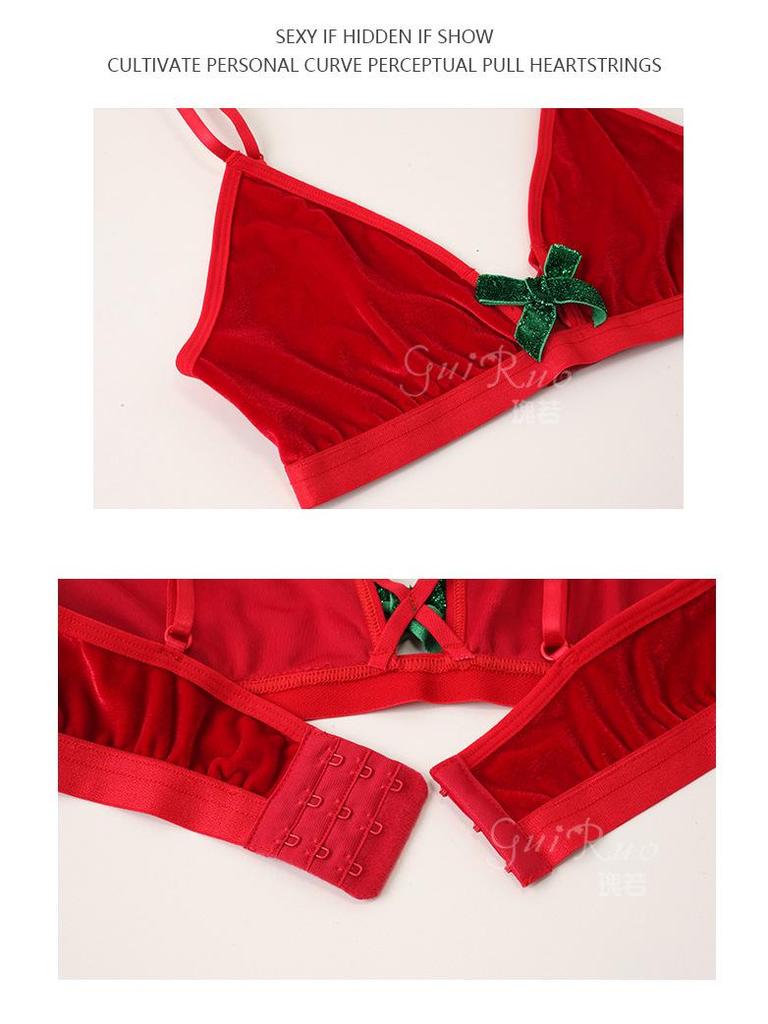 Gorgeous Velvet Lingerie: Sexy Three-Piece Bra, Short Skirt, & Christmas Naughty Set