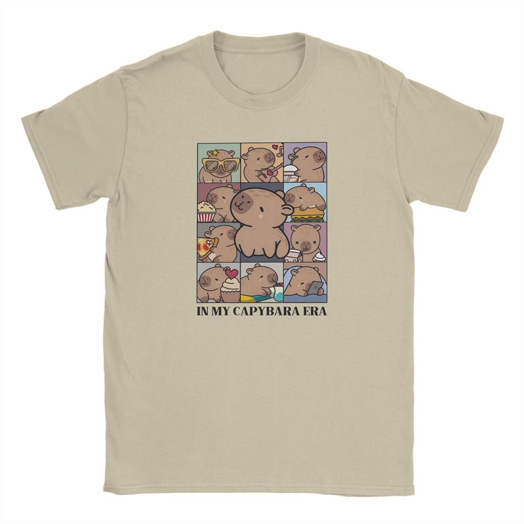 Capybara T Shirt Men Pure Cotton Novelty T-Shirts Round Neck Tees Short Sleeve Clothing Plus Size