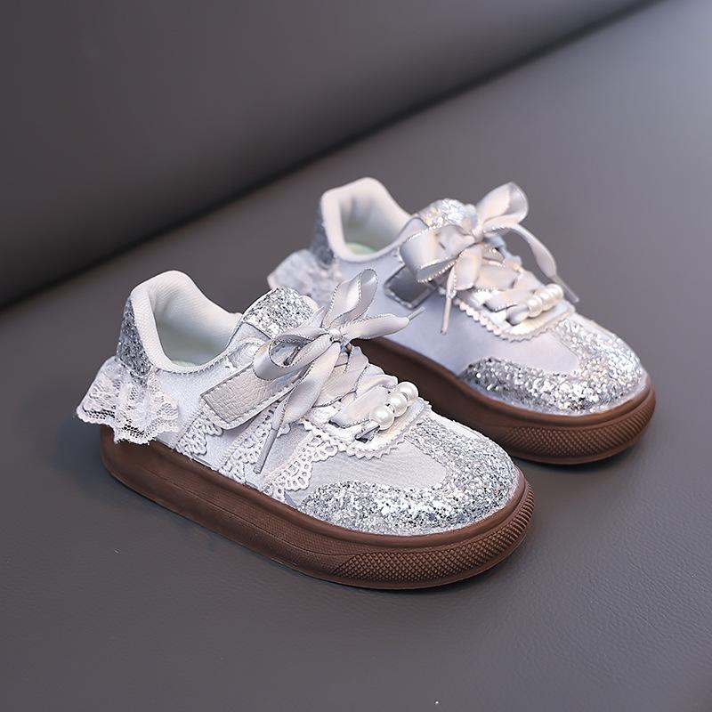 Girls' shoes Princess shoes Spring 2025 new lightweight soft-soled bow children's sports shoes Dexun shoes