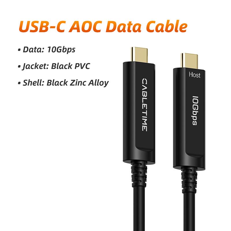 

CABLETIME USB C 3.2 Gen 2 Active Optical Data Cable AOC Fiber Data Transfer USB C Cable 10Gbps 5M/10M/15M for Gaming VR Camera 5M чёрный