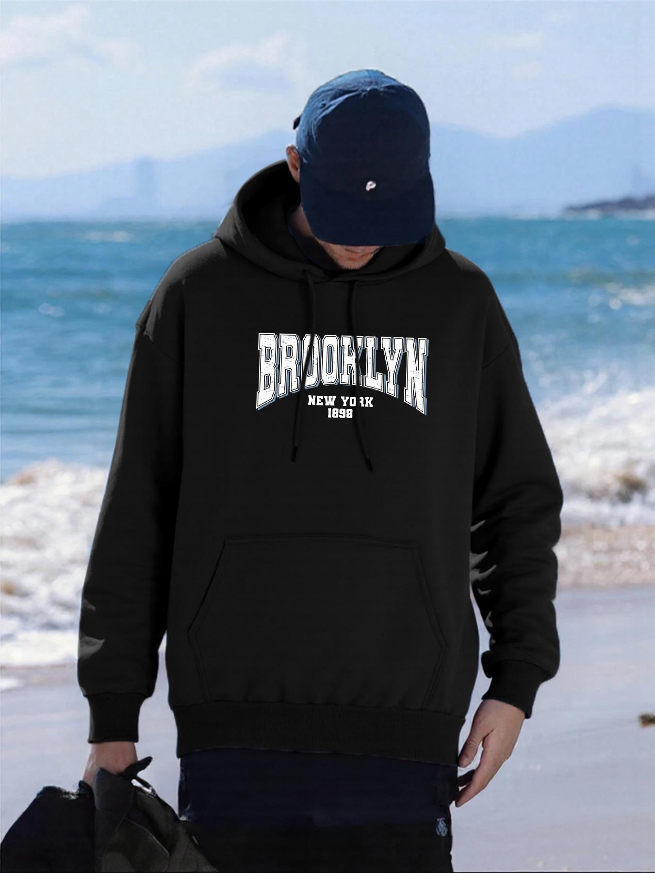 

Brooklyn New York Art Letter Pattern Hoody Men Fashion Oversized Hoodie All-Match Fleece Pullover Autumn Pocket Man Streetwears 3XL