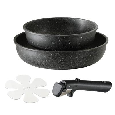 CAROTE Frying Pan 3 Fire PFOS Pot Removable Single Living Marble Smooth Easy To Oven One Year Black EW Series Set, Pieces, IH/Gas Compatible, PFOA,