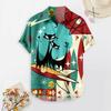 Men Beach Shirt 3D Cartoon Print Color Matching Short Sleeves Single-breasted Cardigan Beachwear Loose Turn-down Collar Summer Vacation Shirt