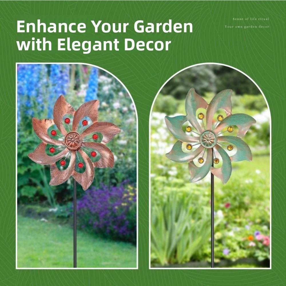 Rotating Double Windmill Sculpture Creative Flower Pinwheel Crafts Wind Rotator  Park