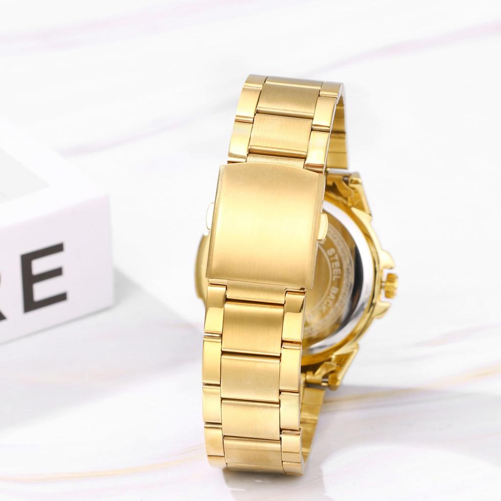 JewelryWe Men's Wristwatch, Formal Business, Round Dial Analog Display Quartz Watch, Exquisite Fashion, Gold