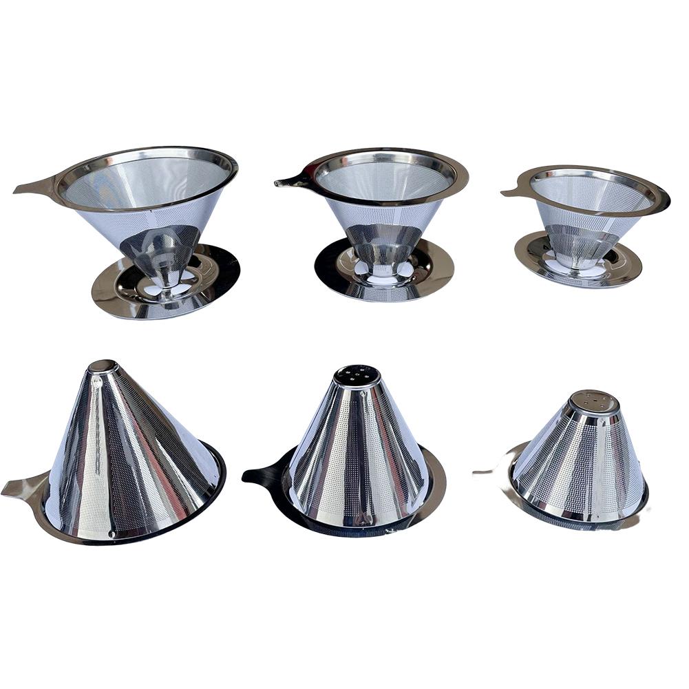 Cone Coffee Filtration Funnel 304 Stainless Steel Double-layer Coffee Filter Drippers No Filter Paper Coffeeware Kitchen Gadgets
