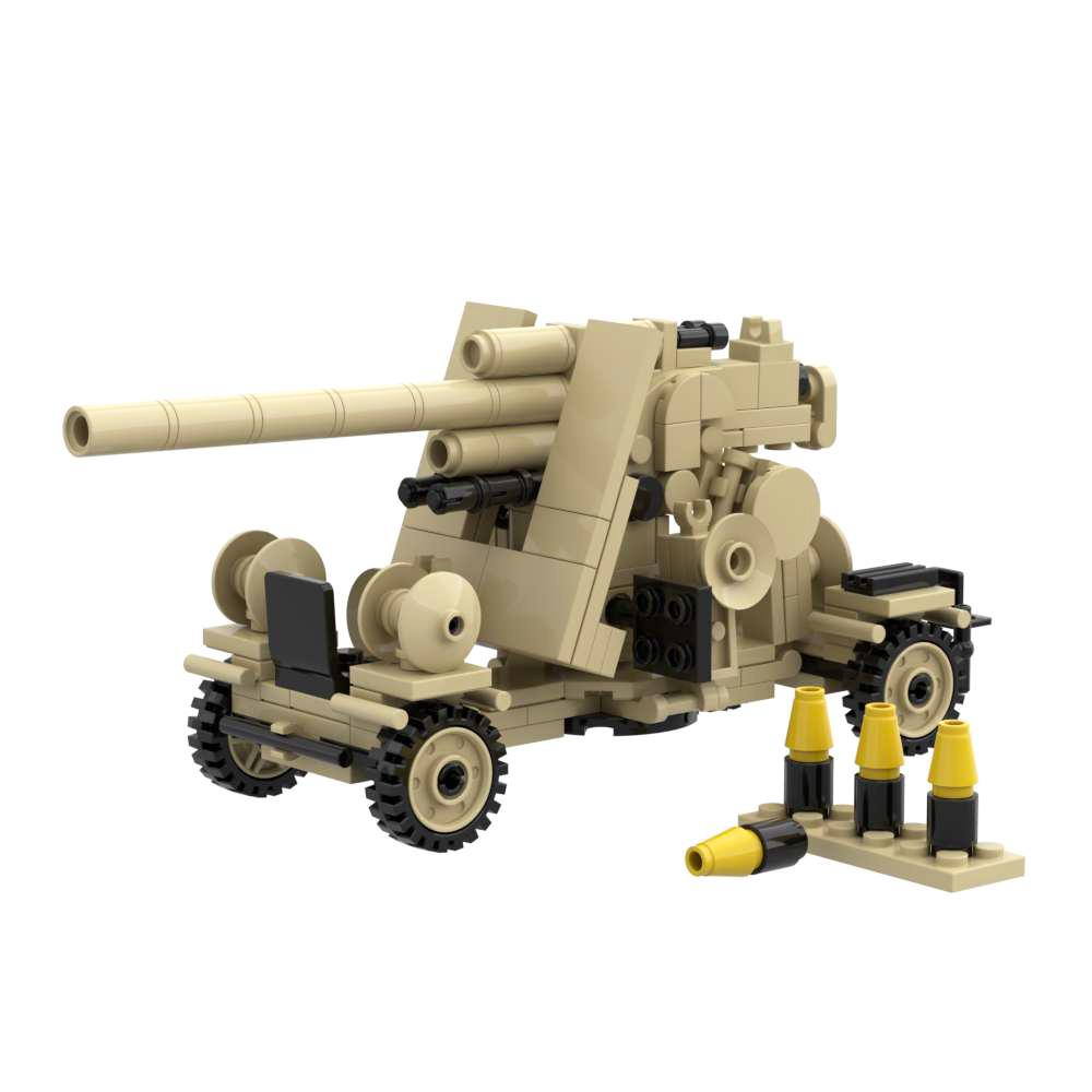 German Mobile 8.8 cm Flak 36 Anti Aircraft and Tank Gun WW2 Military Weapons Building Block Toy Bricks Set