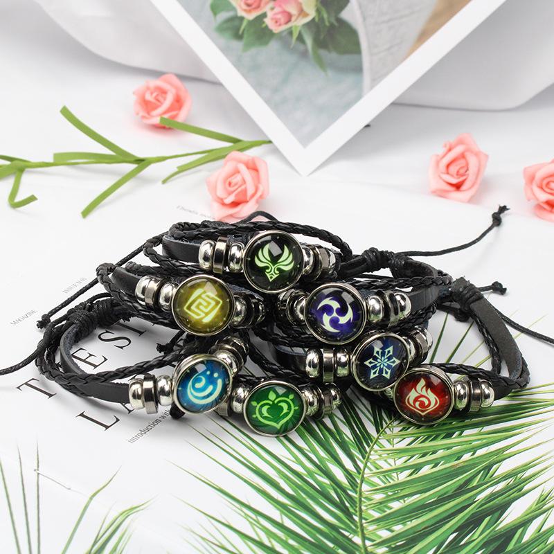 Genshin Impact Element Eye Braided Leather Bracelet, Adjustable Anime Wristband for Fans